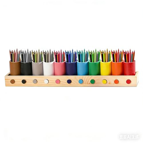 Pot à crayons en bois coloré à 11 compartiments - Organiseur de crayons de couleur - Organiseur de marqueurs pour enfants, bureau, maison, fournitures scolaires