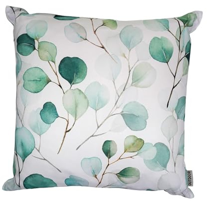 Bock op Kölle Outdoor Kissen 45x45 cm Wasserabweisend & Wetterfest – Inkl. 370g Füllung & Reißverschluss – Schmutzabweisendes Deko Gartenkissen Lounge Kissen für Balkon & Terrasse (Blätter - Weiss)