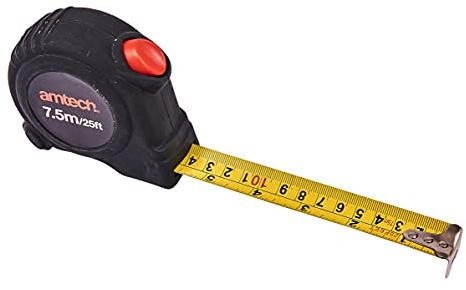 Amtech 7.5m Self Locking Measuring Tape, 25mm Wide Blade with Quick Return and Belt Clip, Ideal for DIY, Joinery and Construction Applications.