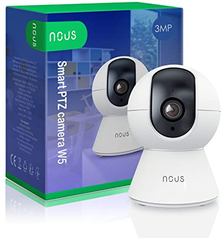 NOUS W5 3MP WLAN Überwachungskamera innen, PTZ Kamera, WiFi Kamera, Hunde Kamera und Baby Kamera, Überwachungskameras, Haustierkamera mit App, Sicherheitskamera innen, Pet Camera, Only 2.4 GHz WiFi