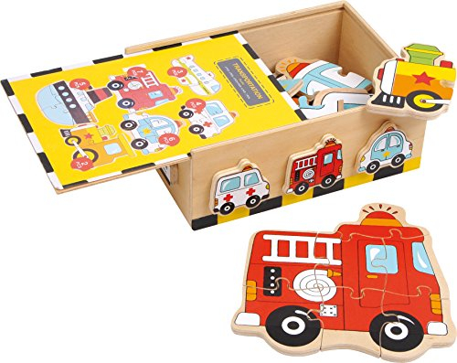 small foot 2019626 1591 Puzzle Box „Fahrzeuge“ aus Holz, schult die Feinmotorik sowie Farb und Formerkennung, ab 2 Jahren