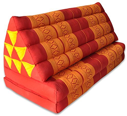 Wilai Kapok Thai-Kissen, Yoga-Kissen, Massage-Kissen, Kopfkissen, Tantra-Kissen, Sitzkissen, Falt-Matratze, Boden-Liege-Matte - rot/orange Muster (Kissen mit Zwei Auflagen XXL 79x49x46 (81017))