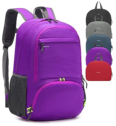 MRPLUM 30L Ultraleicht Faltbarer Reiserucksack Wanderrucksack Tagesrucksack Wandern Daypack Outdoor Sport Rucksack für Männer Frauen (Lila)