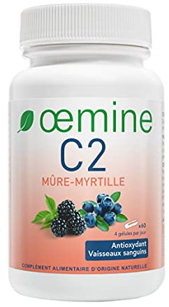 Oemine Vitamine C2 60 Gélules - Vitamine C et C2 - Base de Myrtille, Cassis & Mûre - Peau Saine & Collagène - Adulte, Enfant et Femme Enceinte - Mélange Antioxydant de Baies - Complément Alimentaire