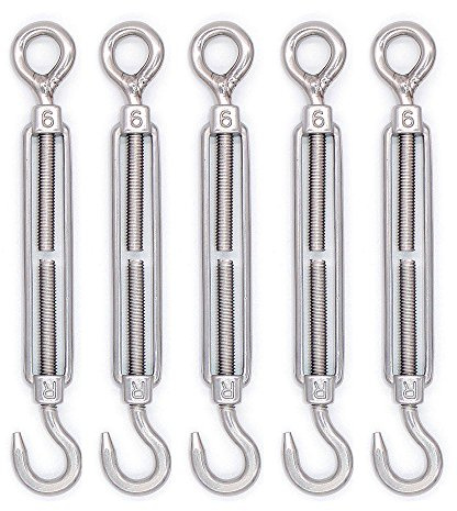 EMCOLLECTION 5pcs M6 Stainless Steel 304 Hook & Eye Turnbuckle Hook Wire RopeTension
