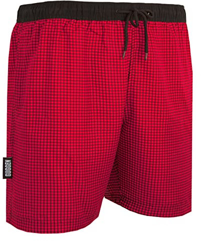 GUGGEN Mountain Badehose für Herren Schnelltrocknende Badeshorts Style-6 mit Kordelzug Beachshorts Boardshorts Schwimmhose Männer kariert Farbe Rot M