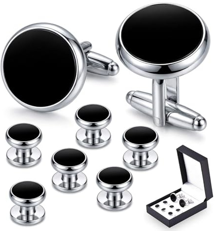 Zealmer 8pcs Tuxedo Shirts Studs and Cufflinks Set for Men Black