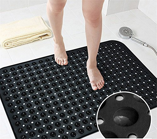 Ommda Tapis de Bain Antiderapant Baignoire Non Toxique Caoutchouc Naturel Tapis de Bain Salle de Bain avec Ventouse Noir 58x88cm