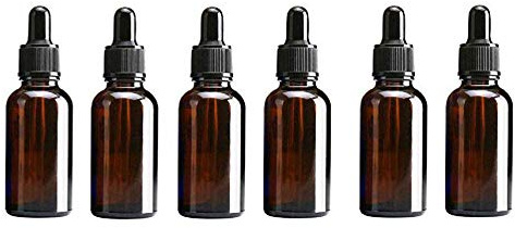 Lot de 6 flacons vides en verre ambré avec pipette en verre et bouchon compte-gouttes gris pour huiles essentielles, parfum, maquillage, maquillage, gouttes pour les yeux, les paupières (30 ml)