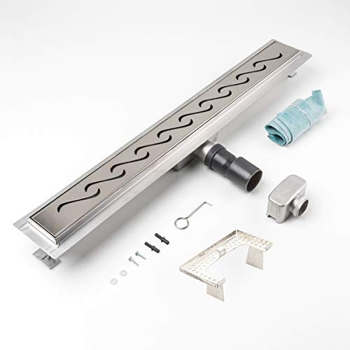 LST Duschrinne Wellen 700x70mm Ablaufrinne Duschrost mit Edelstahl Siphon Haarsieb
