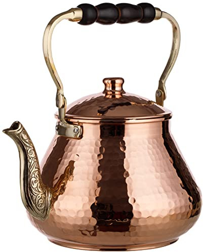 DEMMEX Large Copper Teapot, 1mm Thick, Hammered, Handcrafted in Turkey, 3 Quarts (2.8L)