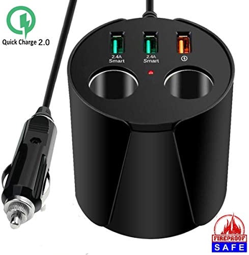 YZYP USB Car Charger Cigarette Lighter Splitter Dual Socket Cup Holder Adapter Universal Multi Charging Port Outlet Fast Quick Charge 3.0 Power for iPad iPhone X 8 7 6S 6 Plus Samsung S8 S7 Galaxy