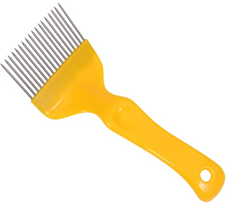 Gerader Edelstahl Zinken Kamm Entdeckelungsgabel Nadel Messer Schaber Biene Bienenzucht Honig Werkzeuge (Gelb)