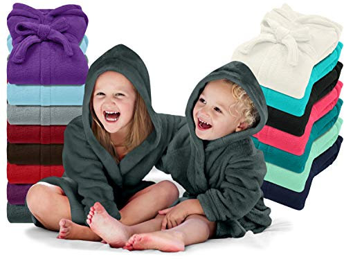 EMILY´S CHECK Kinder Bademantel - Kuschelfleece für Jungen u Mädchen 1522.2202, 6-8 Jahre, anthrazit