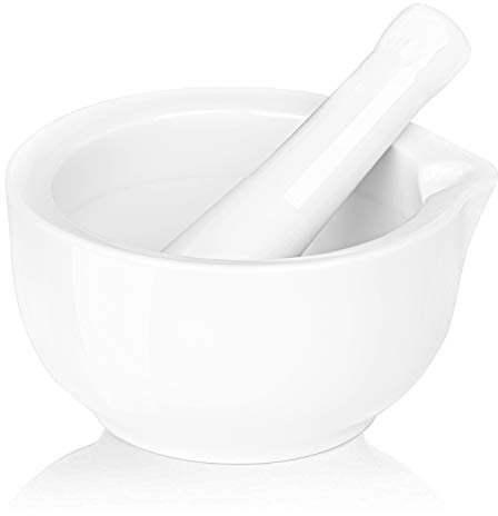 LEETOYI Mortero y mano de porcelana, molinillo de hierbas de cerámica (11,7 cm)