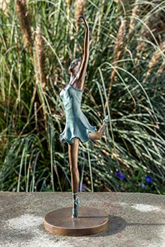 IDYL Bronze-Skulptur Ballerina | 47x15x24 cm | Klassische Bronze-Figur handgefertigt | Gartenskulptur oder Wohnbereich-Dekoration | Hochwertiges Kunsthandwerk | Wetterfest