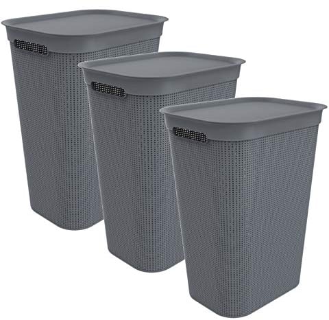 Rotho Brisen 3er-Set Wäschesammler 50l mit Deckel, Kunststoff, anthrazit