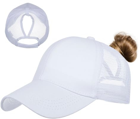 TMEOG Baseball Cap Damen Basecap Frauen Kappe mit Netz Pferdeschwanz Cap mit Loch für Zopf Baseballkappe Sommer Cappy Unifarben Sportkappe Atmungsaktiv(Weiß)