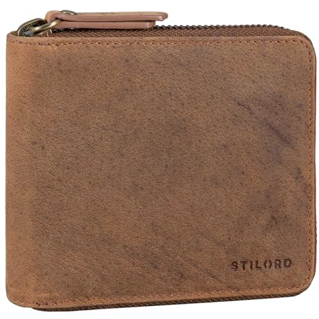 STILORD 'Amy' RFID Geldbörse Leder Geldbeutel Geldtasche Portemonnaie NFC Schutz Ledergeldbörse mit Reißverschluss in Geschenkbox Vintage Echtleder, Farbe:Torino - braun