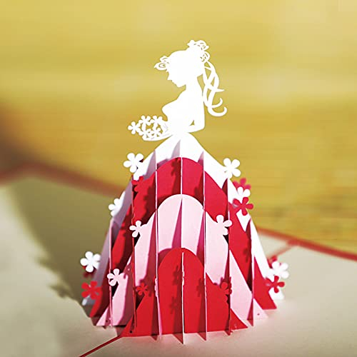 KUNSTIFY 3D Pop Up Karte, Hochzeitskarte Geschenk für Brautpaar Freundin Männer Frauen Glückwunsch Verlobung Hochzeitsgeschenke für Paare Verlobungskarte Hochzeit Herz (Braut)