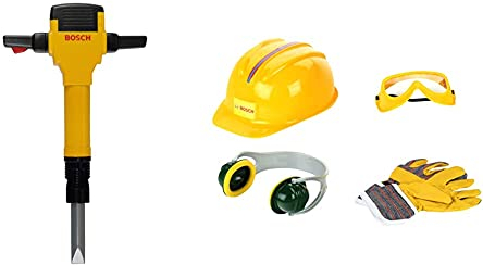 Theo Klein Bosch Presslufthammer I Batteriebetriebene Auf-und Abwärtsbewegung des Bohrmeißels & Zubehör-Set I Hochwertige Arbeitshandschuhe, Brille, Ohrenschützer und Helm I 30 cm x 38 cm 10 cm