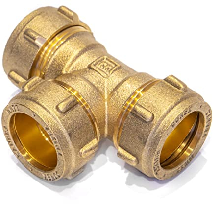 Klemmverschraubung für Kupferrohr T-Stück 15 mm – DVGW zertifizierte Klemmringverschraubung aus Messing – Rohrverschraubung für Heizung, Wasser, Solar, Druckluft