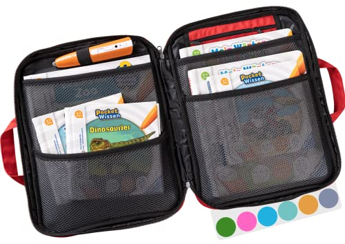 bunnyboo TipToi Tasche - [DAS ORIGINAL] - Platz für bis zu 8 Bücher - mit Einsatz für Tiptoi Stift, TipToi Kabel und Batteriefach - Tasche für TipToi Stift gehört in jedes Starterset TipToi (Rot)