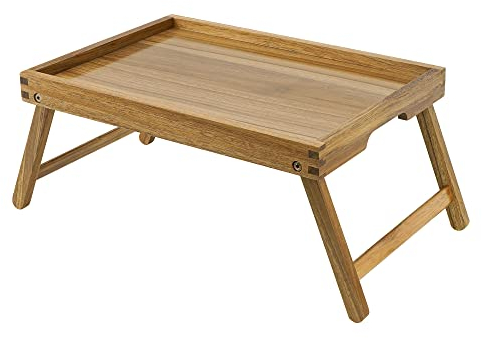VaeFae Plateau de lit en Acacia, Plateau de Petit-déjeuner en Bois avec Pieds pliants, Plateau de lit pour Manger et Ordinateur Portable, Plateau pour Manger pour Chambre à Coucher