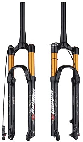 BOLANY 26/27.5/29 inch Bike Air Suspension Fork 120mm Travel Rebound Adjust 1/8 Straight/Tapered Tube Manual/Remote Lockout Bicycle Forks QR 9mm MTB Front Fork (Tapered-Remote, 26inch)