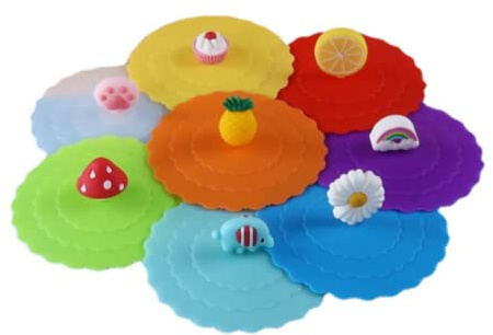 Ailovone 8 Stücke Deckel für trinkgläser glasabdeckung silikondeckel für gläser Tasse Deckel Glasabdeckung Silikon Tassenabdeckung Bunt Anti-Staub (8pcs)