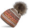 styleBREAKER Damen Strick Bommelmütze mit Buntem Mustermix und Fleece Futter, Winter Fellbommel Mütze, Strickmütze 04024202, Farbe:Braun-Beige-Rost