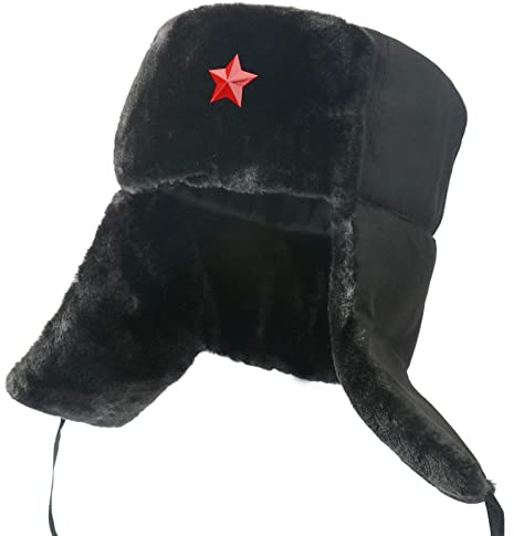 Russische Mütze Uschanka-Mütze Für Herren Mit Ohrenklappen, Damen-Wintermütze, Warme Bomber-Kunstpelz-Russische Mützen Für Damen, Ski-Schnee-Hüte, B Red Star, Einheitsgröße