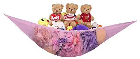 JAMES Large Toy Hammock With Net & Durable Hooks for Stuffed Animals - Ideal Storage Solution for Child's Bedroom (Pink)