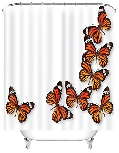 EHOMERY Rideau De Douche Design Rideaux De Douche Camping Car Papillons Rideau De Douche Qualite Rideaux De Douches Français Polyester Brun Blanc 12 Anneaux De Crochets, 90X180Cm