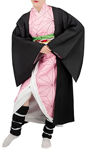 nezababy Nezuko Kostüm für Frauen Anime Kimono Nezuko Cosplay Kostüm mit Bambus und Haarspangen Dämon Outfit Halloween