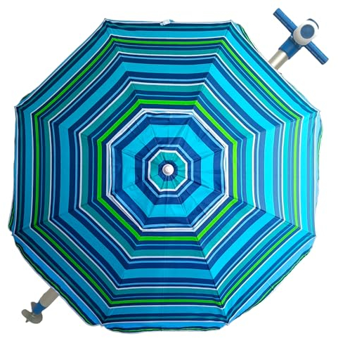 Pincho Sombrilla Playa Grande 200 cm, Antiviento Hasta 35 Km/h, Proteccion UV 50, Aluminio, 8+8 Varillas Fibra de Vidrio, Tubo 22-25 mm, Palo Reclinable, Montaje Rapido 30 Segundos, Bolsa Transporte
