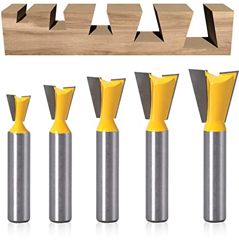 5 Pezzi Punta per Router a Coda di Rondine, Fresa per Legno Con Gambo da 8 mm, Frese Professionali per Fresatrice Verticale, per Lavorazione (1/4 1/2 3/8 5/8 3/4) (5)