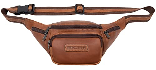 Hill Burry Umhängetasche - Unisex | Echtes Leder | Robuste Verarbeitung und hervorragendes Handling | Professionelle Bauchtasche | DREI Fächer 3044 Brown