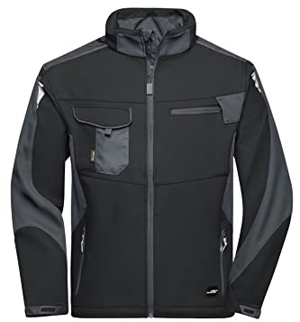 James & Nicholson Workwear Softshell Jacke - Funktionelle Arbeitsjacke für die Übergangszeit | Farbe: black/carbon | Grösse: L