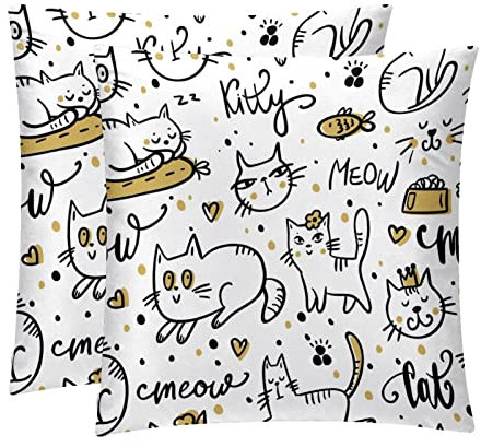 Katze Meow Tier 2 Stück, dekorativer quadratischer Kissenbezug Kissenbezug, Heimdekoration, Dekoration für Sofa, Couch, Bett, Stuhl