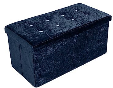 AMBERLINNEN LTD Velvet Crushed Folding Ottoman Seat Stool Storage Boxes Footstool Available in 2 Sizes (NAVY, 78CM X 38CM X 38CM)
