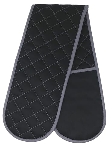 Oven Gloves, Black, Double Oven Mitts, Heat Resistant Cooking Gloves, Machine Washable Catering, BBQ, Kitchen, Baking Mitts, Double Oven Gloves, Pot Holders