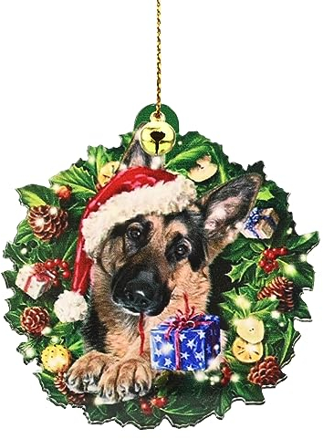 Gukasxi Weihnachtsanhänger Hund Weihnachtsbaumschmuck 2D Acryl Hund Hängende Ornamente Weihnachtsbaum-Anhänger Auto Anhänger Deko Geschenke für Hundeliebhaber (Deutscher Schäferhund)