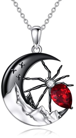 YAFEINI Dunkle Spinne/Motte Halskette 925 Sterling Silber Gotisch Anhänger Halskette Halloween Schmuck Geschenk für Damen und Herren