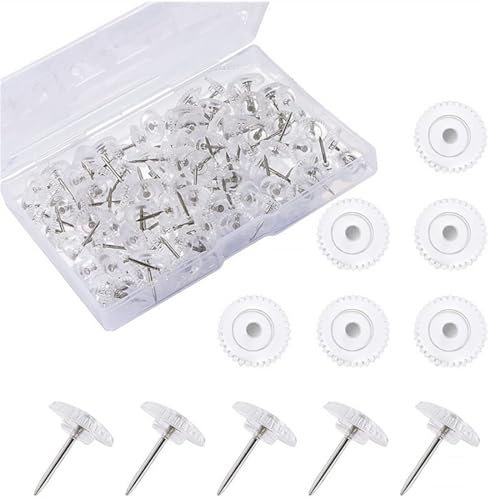 ZKSXOA 100 Stück Transparente Reißzwecken, 16mm Pinnwandnadeln Flach Reißnägel Deko mit Aufbewahrungsbox für Wand Pinnwand Korktafel