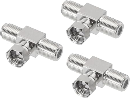 sourcing map 3pcs 3 Way Coaxial Connector F Male to 2 F Female Adapter 75 Ohm RG6 Waterproof for Antenna, TV, Video, Satellite Receiver, Cable Box, VCR, DVD Player
