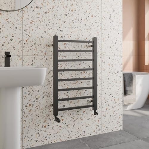 Solaro® 800 x 500mm Square Bar Straight Heated Towel Rail Radiator Modern Central Heating Bathroom Warmer Wall Mounted Ladder Rad, Matt Black
