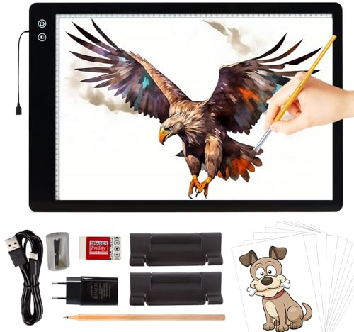 TOHETO Upgraded Wiederaufladbar A2 Leuchttisch, 5200mAh Batteriebetriebener Großer Leuchtkasten, Diamond Painting Superhelle Leuchttafel mit Akku, Kabellos Leuchtplatte Lichtpad für Zeichnen, Tattoo