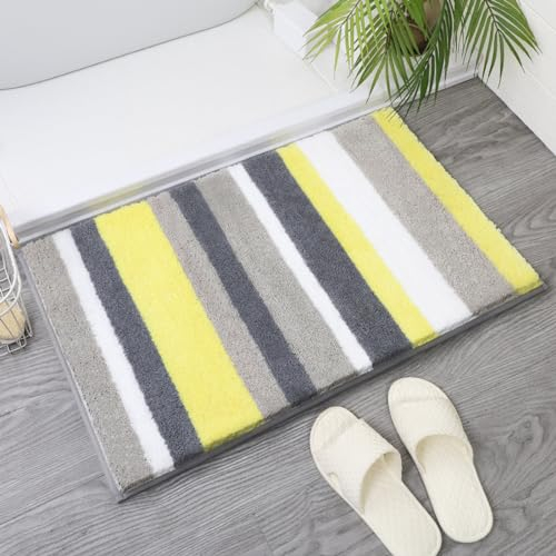 Badezimmermatte Gelb Grau Weiß Bath Mat Mikrofaser Badezimmerteppich rutschfest Badematte Schnelltrocknend Duschvorleger rutschfest Waschbar Badteppich Verdicken Bad Teppich Badmatte 50x80cm