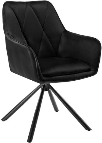 Lestarain Esszimmerstühle drehbar 1er Set, für Schlafzimmer Küche Wohnzimmer, Küchenstühle gepolstert mit Armlehnen Rückenlehne, Metallbeinen, Samt, Kunstleder, Schwarz
